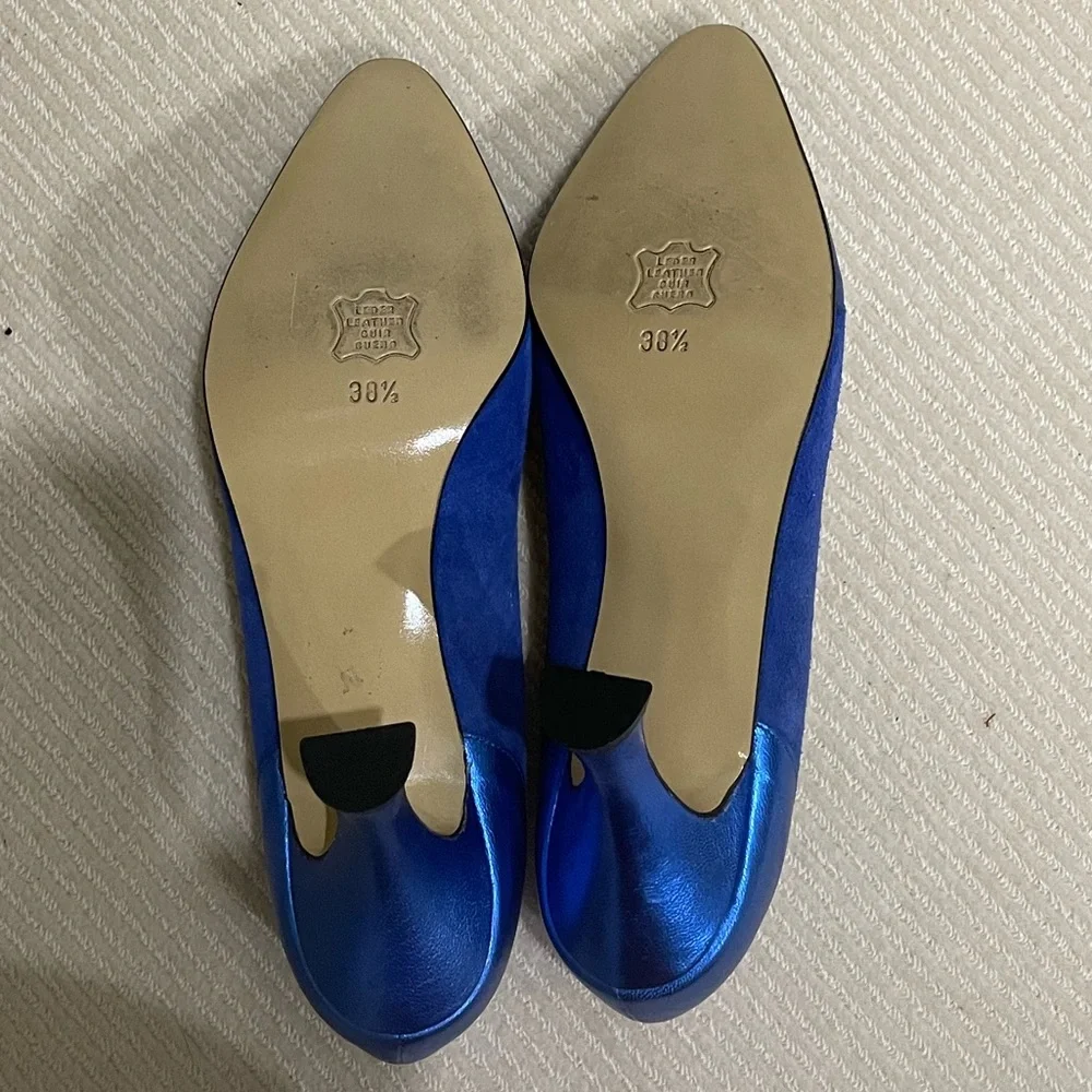 Womens Blue Suede And Leather Pump Heel